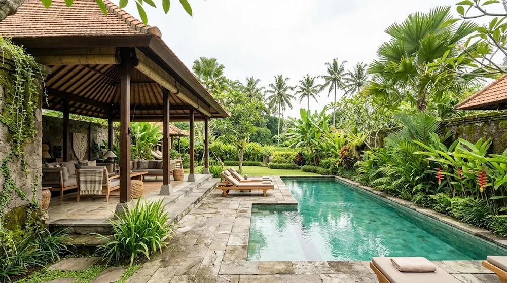 Contemporary leasehold-style villa with tropical garden and swimming pool in Bali